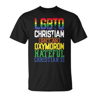 LGBTQ Christian Is Not An Oxymoron Hateful Christian Is Premium T-Shirt - Monsterry