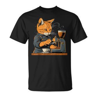 Lindo Gato Trabajador Barista Camiseta unisex - Regaloses