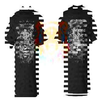 Lion Écouteurs Leo Coloré Drôle Animaux Motif Imprimé T-Shirt - Cadeauxyz
