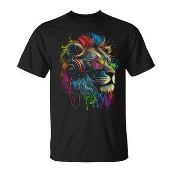 Lion Sunglasses Headphones Party Lion Lovers Lion T-Shirt - Geschenkecke