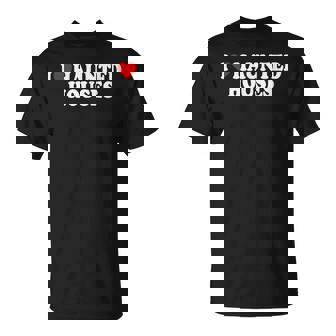 I Love Heart Haunted Houses Minimalist Halloween Scary Movie T-Shirt - Monsterry