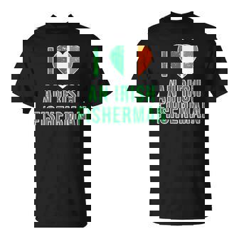 I LOVE AN IRISH FISHERMAN WITH IRELAND FLAG Distressed T-Shirt - Monsterry