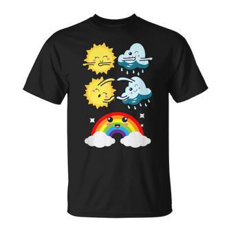 Lustige Tanzende Sonne Wolke Regenbogen Natur Regen Sommer T-Shirt - Geschenkecke