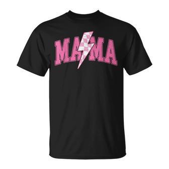 Mama Bolt Pink Checkered Lightning Mama Graphic Mother's Day T-Shirt - Monsterry