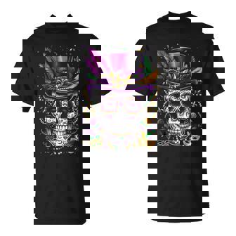Mardi Gras Skull Top Hat Beads Mask New Orleans Louisiana T-Shirt | Mazezy