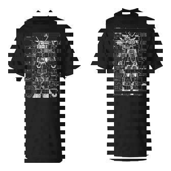 Mech Warrior Blueprint Shirt Mighty Tech Robot Fighter T-Shirt - Monsterry