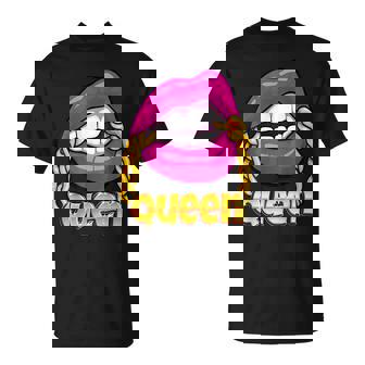 Melanin Juicy Lips Gold Chain Hot Pink Bubblegum Black Queen T-Shirt - Monsterry