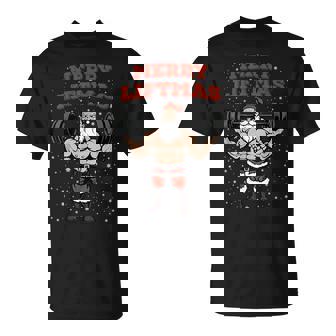 Merry Liftmas Christmas Muscular Santa Claus Gym Workout T-Shirt - Monsterry