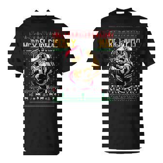 Merry Swole Mas Christmas Gym & Work Out Santa Flexing T-Shirt - Monsterry