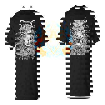 Motif Léopard Bohème Avec Fleurs Bleues Et Oranges T-Shirt - Cadeauxyz