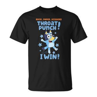 Muffin Rock Paper Scissors Throat Punch Blue Tan Heeler T-Shirt - Thegiftio UK