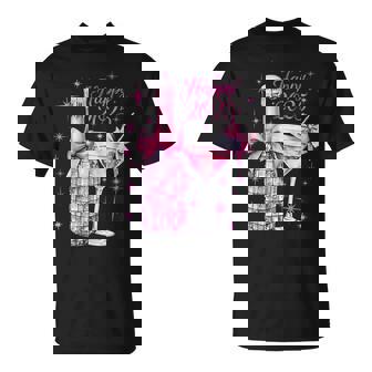 New Years 2025 Pink Champagne Shirt Wine Bottle Disco Balls T-Shirt - Monsterry