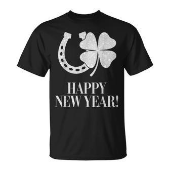 New Year's Eve Outfit Happy New Year Clover Horseshoe Lucky T-Shirt - Geschenkecke