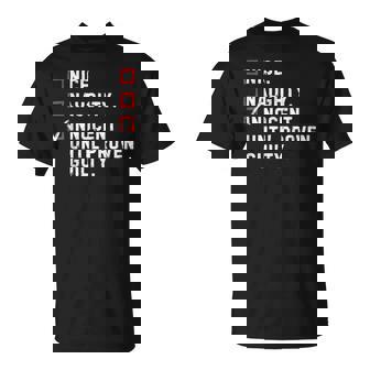 Nice Naughty Innocent Until Proven Guilty Xmas T-Shirt - Monsterry