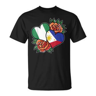 Nigeria Philippines Flag Heart Half Nigerian Half Filipino T-Shirt - Monsterry
