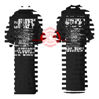 Off-Duty Save Yourself Firefighter Retro American Flag T-Shirt | Seseable UK
