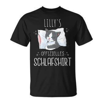 Official Cat Sleep Personalised Name Lilly T-Shirt - Geschenkecke