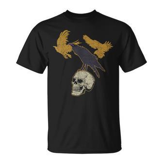 Oiseaux Gothique Crâne Corneille Terrifiant Animal Corbeau T-Shirt - Cadeauxyz
