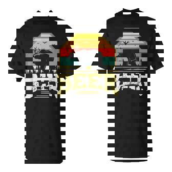 Ours Cerf Drôle Bière Rétrointage Coucher De Soleil T-Shirt - Cadeauxyz