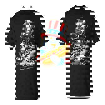 Patriotic Dog HotDog American Flag USA 4th Of July Fourth T-Shirt - Monsterry