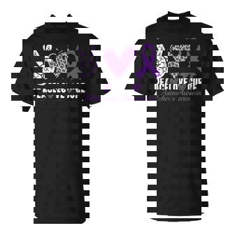Peace Love Cure Alzheimer's Awareness Purple Ribbon T-Shirt - Monsterry