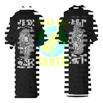 Peas On Earth Pun Peace World Globe Earth Day T-Shirt - Monsterry