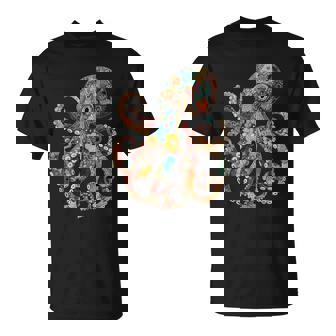 Pieuvre Floralintage Fleurs Calamar Plongée Sous-Marine T-Shirt - Cadeauxyz