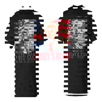 Political Statement Daddy's Home Trump Men's Black Small Classic Fit Trump Patriotic Graphic T-Shirt - Seseable