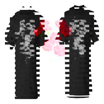 Ramo De Flores De Color Rojo Claro Clavel Formas Mania Cuello Camiseta unisex - Regaloses