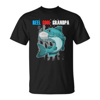 Reel Cool Grandpa Fish Face Mask American Flag Fishing T-Shirt - Monsterry