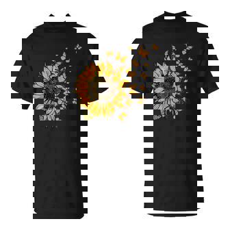 Retro Beautiful Sunflower With Yellow Butterflies Flying Out T-Shirt - Thegiftio