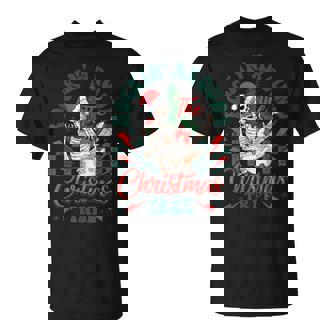 Retro Rockin Around The Christmas Tree Skeleton Plays Guitar T-Shirt - Monsterry