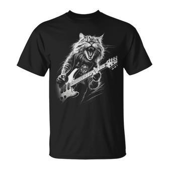 Rock Cat With Guitar Cat Motif Man Woman T-Shirt - Geschenkecke