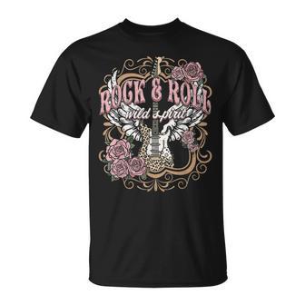 Rock And Roll Wild Spirit Boho Angel Wings Floral Guitar T-Shirt - Geschenkecke