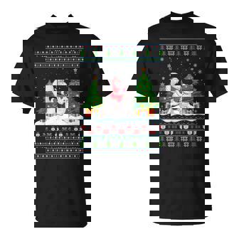 Santa Riding Persian Cat Tree Lights Ugly Christmas Sweater T-Shirt - Monsterry