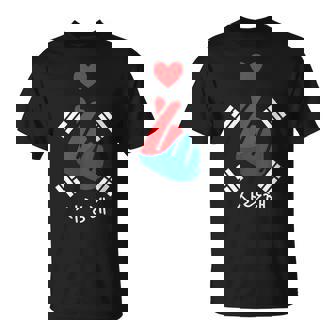 Saranghae K-Pop Finger Heart Korean Flag Hangul T-Shirt - Monsterry