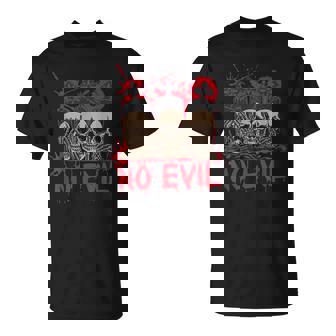 See Speak Hear No Evil Skulls Halloween Bloody Damage T-Shirt - Monsterry