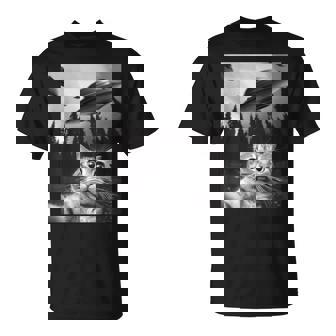 Selfie De Gato Divertido Con Ovnis Camiseta unisex - Regaloses