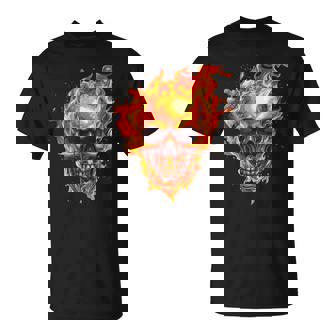Skull On Fire Flaming Skull Horror Halloween Costume T-Shirt - Monsterry