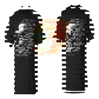 Skull On Fire Flaming Skull Spooky Halloween Men Women T-Shirt - Monsterry