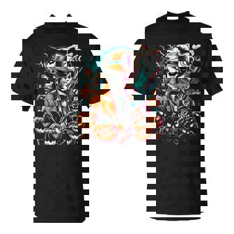 Smokin' Skeleton Guns And Ghouls Halloween Adults Costume Tank Top T-Shirt - Monsterry