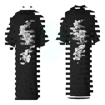 Snake And Flowers Novelty Design Flowers Reptile Scales T-Shirt - Monsterry