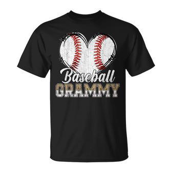 Softball Baseball Grammy Heart Leopard Print Mother's Day T-Shirt - Thegiftio