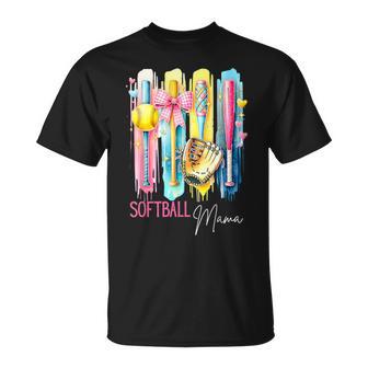Softball Mama Coquette Bow Brsuhstroke T-Shirt - Thegiftio UK