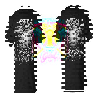 Softball Player Girl Ice Cream Softball Drip T-Shirt - Seseable
