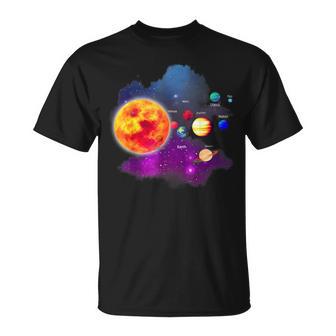 Solar System Motif With Sun Planets Stars Galaxies T-Shirt - Geschenkecke