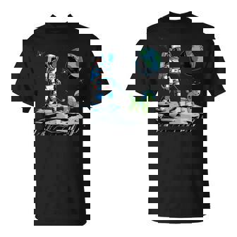 Space Astronaut Walking Alien Dog Earth Planet T-Shirt - Monsterry