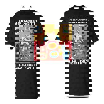 More Spaghetti Less Upsetti Cute Cat Quote T-Shirt - Monsterry
