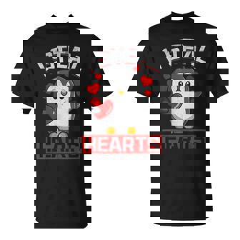 I Steal Hearts Penguin With Heart Valentines Day Penguin T-Shirt - Monsterry