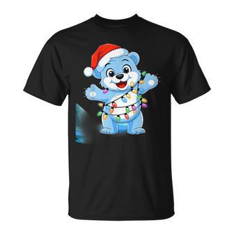 Süßer Weißer Bär In Weihnachtsmannmütze Mit Weihnachtslichtern T-Shirt - Geschenkecke